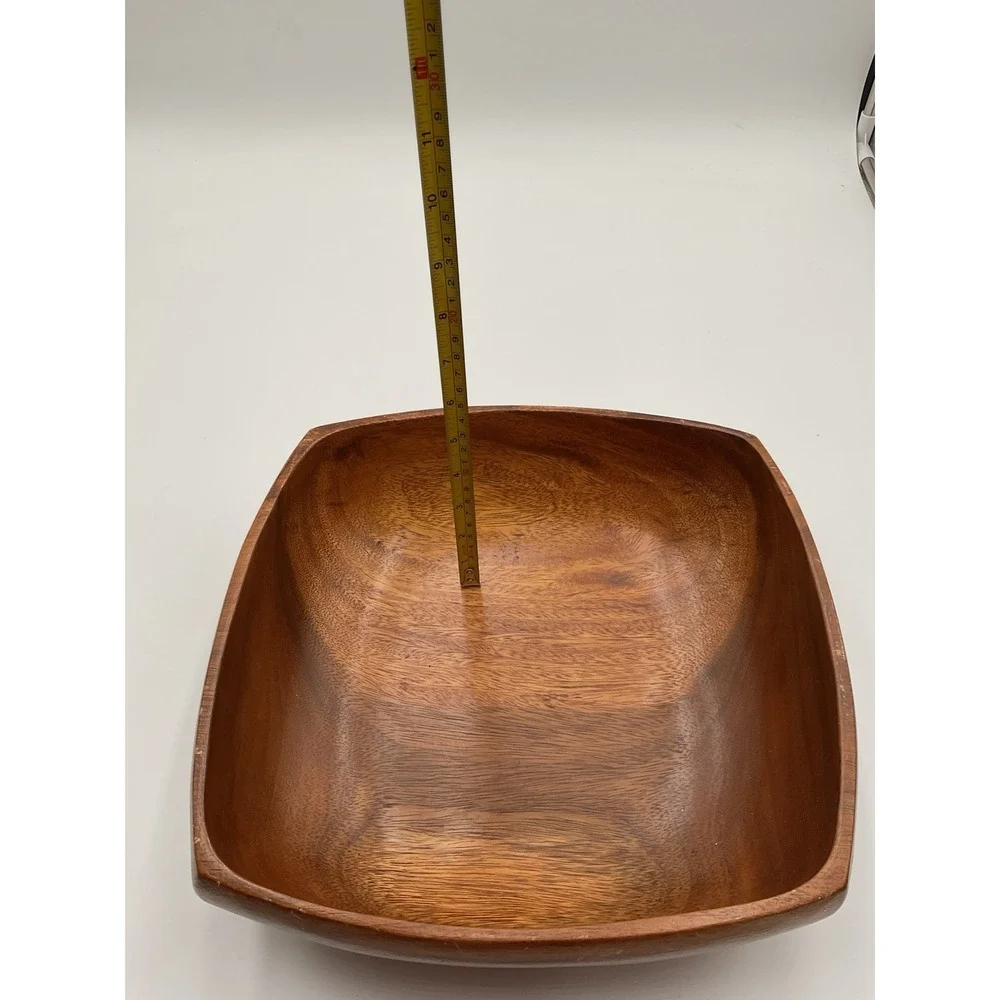 Vintage Set of 5 Square Salad Bowl Set With Utensils Teak Bowls